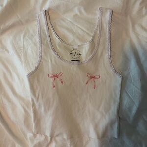 PacSun White Tank Top with Pink Bow Details